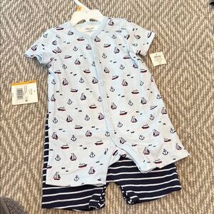 Little Me Light Blue Nautical Baby Romper x2